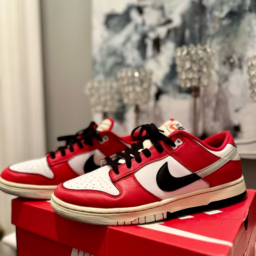 Nike Red and White Low-Top Sneakers Nike Dunk Low Chicago Split